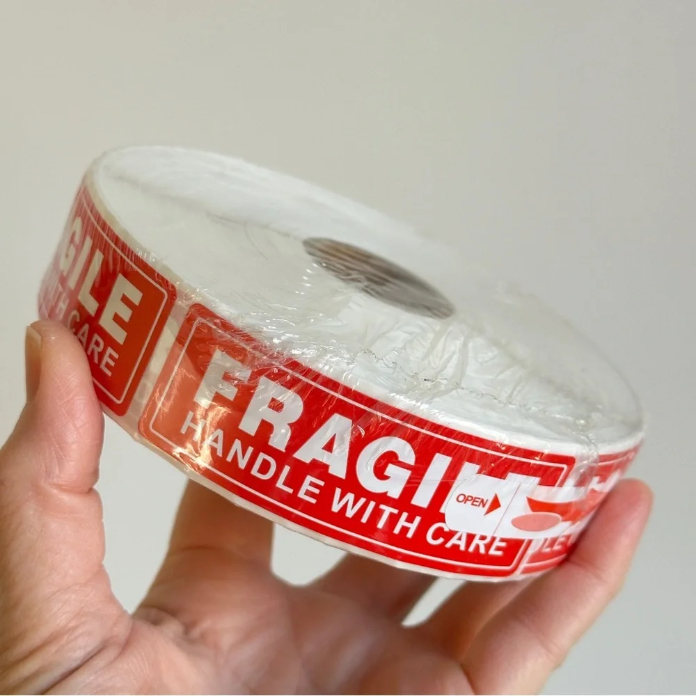 1000 Fragile Labels Stickers 1 Roll Red White Seller Shipping Supplies